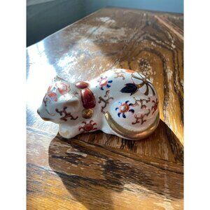 Vintage Takahashi Japan Hand-Painted Sleeping Cat Figurine With Gold Accents